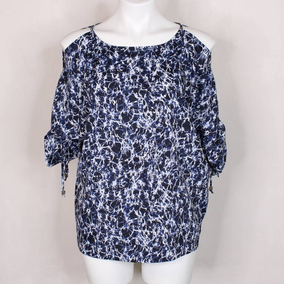 Michael Kors Blue Cold Shoulder Top Blouse - Picture 1 of 8